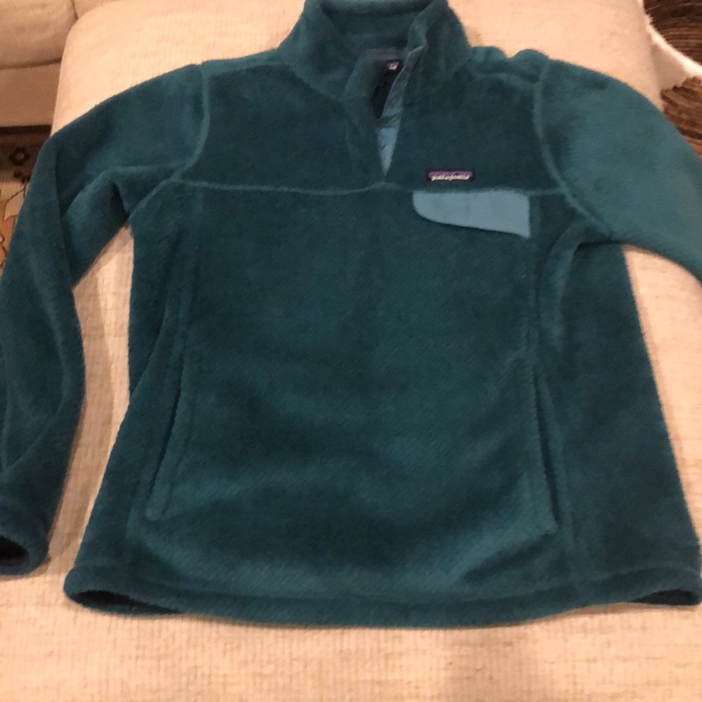 Patagonia fleece teal green button up